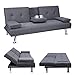 Produktbild Mendler 3er-Sofa HWC-F60, Couch Schlafsofa Gästebett, Tassenhalter verstellbar 97x166cm - Textil, dunkelgrau