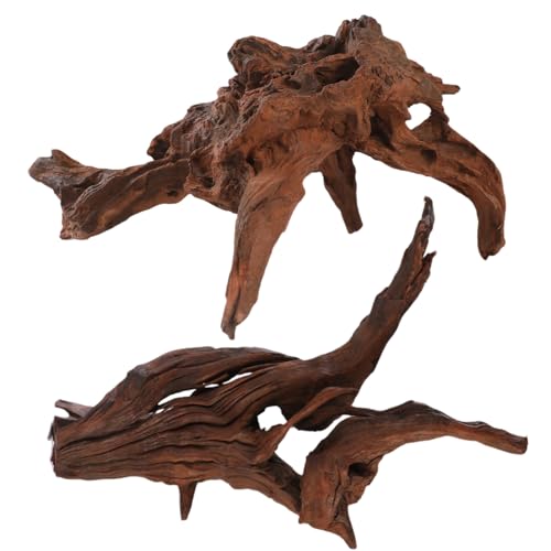 Natural Aquarium Driftwood for Fish Tank&Reptile Terrariums-2 Pcs 9.8-15 Inches Large Aquarium Wood for Aquascaping,Assorted Branch Derorations for Reptile Hide,Oily Sunken Wood with Easy to Sinking
