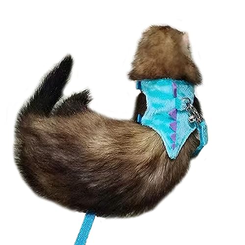 Image of Ferret Harness and Leash Set with Safe Bell Dinosaur Shaped Walking Clothes for Baby Rabbit Guinea Pig Teacup Chihuahua Mouse and Other Small pet. (Blue-2, Dinosaur)