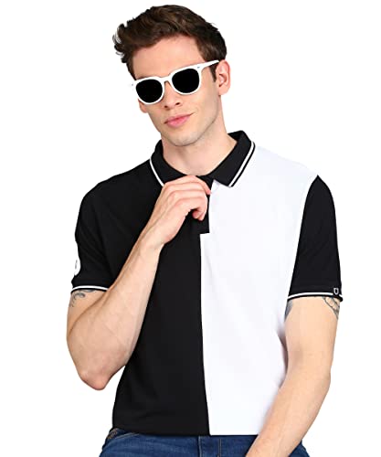 Image of Urbano Fashion Men's Colour-Block Slim Fit Half Sleeve Cotton Polo T-Shirt
