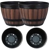 CNAFGBGG Blumentopf, 2 Stück, fassartiger Übertopf mit Entwässerung und Tablett, belüfteter Blumentopf, robust, UV-beständig, Vintage 22, 9 x 17 cm, Pflanzgefäße für drinnen und draußen..