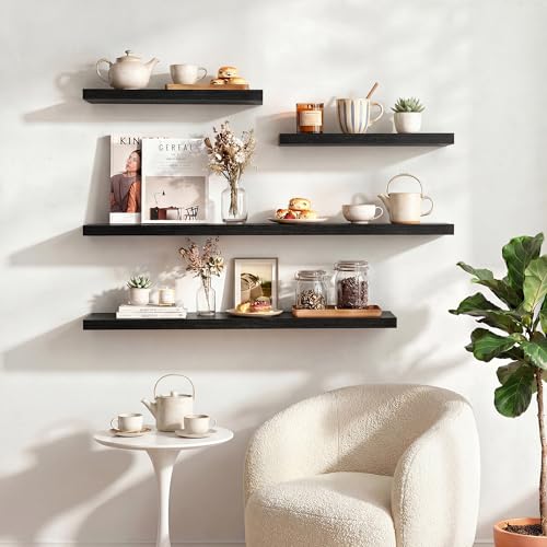 Image of Dreamland 32 Inches Floating Shelves for Wall, 9.3 inch Deep Long Floating Shelves Set of 2, Large Display & Storage Shelf, Wall Shelf for Bathroom Bedroom Living Room Kitchen Office, Black