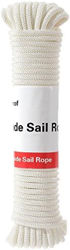 Sun Shade Sail Rope, Outdoor 50 Feet Diamond Solid Straps Braid Polyester Line - 1/4” All Purpose Tie-Down Ropes for Garden, Patio, Camping, Sailing & Flag Flying (White)