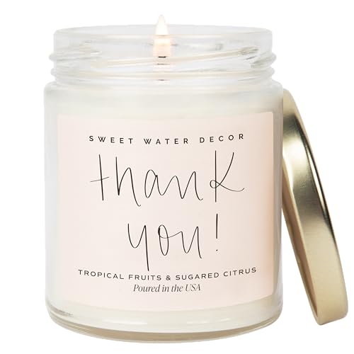 Sweet Water Decor Thank You Candle | Tropical Fruit and Sugared Orange, Summer Scented Soy...