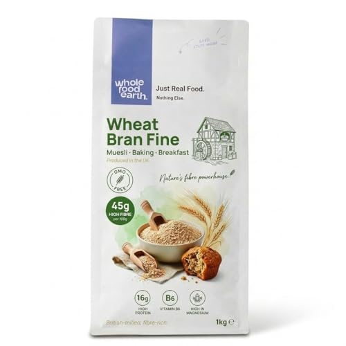 Wholefood Earth Fine Wheat Bran 1kg | High Fibre | High Protein | Vegan | GMO Free | No Added Sugar | Natural Source of B Vitamins & Iron
