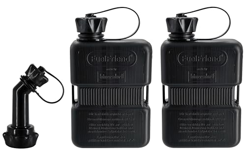 FuelFriend® -Plus 1,0 litri – Serie speciale PURE Black – Piccola tanica per benzina in confezione doppia + 1 tubo di scarico richiudibile