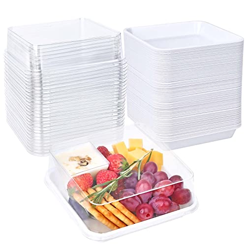 Toflen Disposable Sturdy Plastic Food Containers With Clear Lids (50 Pack) Clamshell Take Out Charcuterie Boxes 5.3X5.3X2 Inches To Go Dessert Box Containers To Carry Cake Slice Salad Pastry Sandwich #TOP21