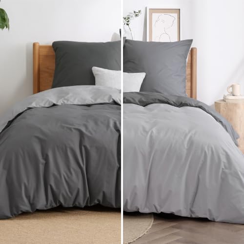 BEDSURE Bettwäsche 135x200 Baumwolle 4tlg. - Dunkelgrau/Grau 80x80 2 Kissen – Ansicht 3