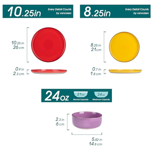 Image of vancasso Bonita Stoneware Dinnerware Sets, 12 Pieces Dishes Set,Polished Round Plates and Bowls Set for 4, Dishwasher and Microwave Safe, Multicolor