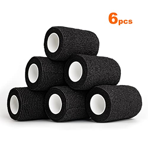 Yaxeon Self Adhesive Bandage Wrap| 6 Rolls 3"X 5 Yards Medical Tape,Vet Tape,Athletic Tape,Elastic Cohesive Bandage For Sports Injury,Stretch Athletic,Ankle,(Black) #TOP6