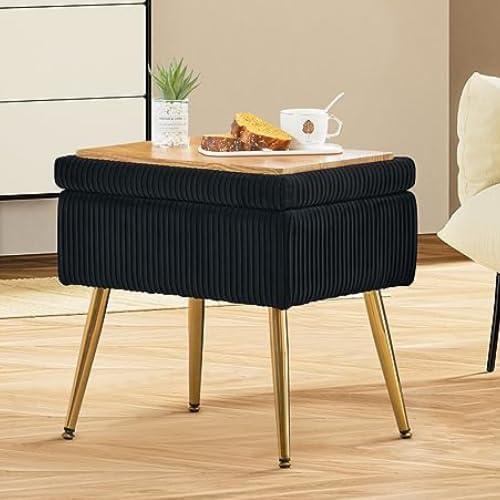 Furnimart Banco de almacenamiento pequeño de terciopelo, otomana tapizada con almacenamiento, taburete cuadrado para tocador, taburete reposapiés