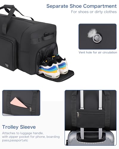 120L Foldable Collapsible Waterproof Large Travel Duffel Bag for Men and Women with Shoe Compartment4