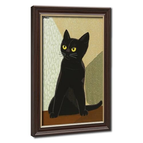 Toile chat noir japonais Inagaki Tomoo avec cadre suspension et impression giclée premium