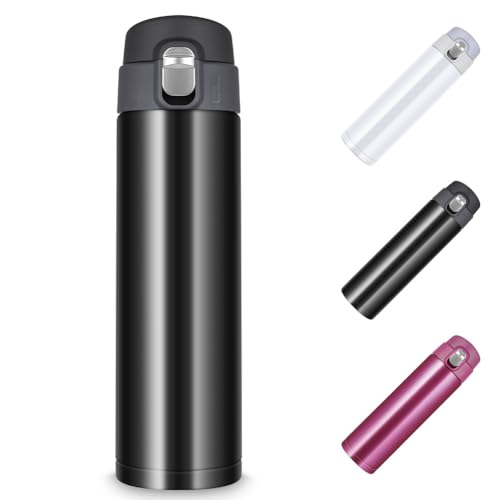 Flintronic Taza de Viaje, Termo Taza 500ML, Frasco de Vacío de Acero Inoxidable 304, Sin BPA, Térmica de Doble Pared, Aislado al Vacío - Negro