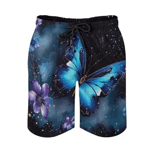 Galaxy Blue Butterfly Mens Swim Trunks Quick Dry Hawaii Bathing Suit Board Shorts with Mesh Lining-2