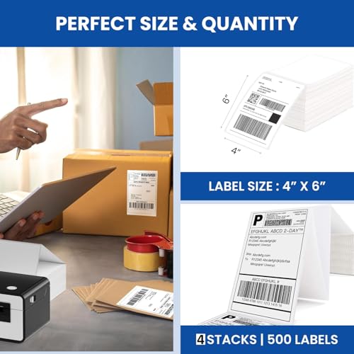 Image of BEEKAY 2000 LABLELS(1 Stack of 2000 Label) 4 inchx6 inch (100x150 mm) Direct Thermal Printer Thermal Labels for E-Commerce Shipping Compatible with All Type of Direct Thermal Label Printers