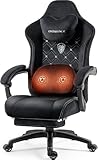 Dowinx Fabric Gaming Chair with Heated Massage Lumbar Support, Game Chairs for Adults, Big and Tall Gamer Chair with Pocket Spring Cushion, High Back PC Chairs with Footrest, Black