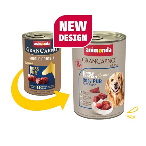 animonda GranCarno Hunde Nassfutter Single Protein Ross pur (6 x 400g), getreidefreies Hundenassfutter ohne Zucker, für ausgewachsene Hunde, mit frischem Pferdefleisch und Innereien