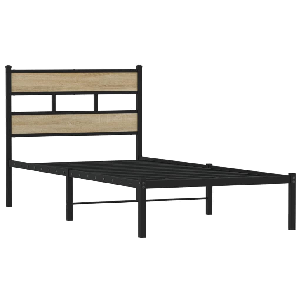 vidaXL Giroletto Senza Materaso in Metallo Rovere Sonoma 100x200 cm, giroletto con testiera, Struttura Letto, Telaio Letto