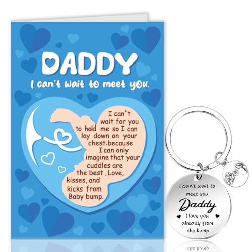 DPKOW Fathers Day Card from Bump Fathers Day Gifts from Bump Fathers Day Keyring Keychain Daddy Gifts Dad Daddy Greeting Card with Envelope Stainless Steel Carved Keychain