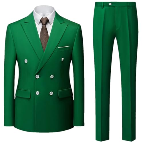 Men's Casual Double Breasted Suit Men's Business Suit Jacket Pants 2-Piece Set