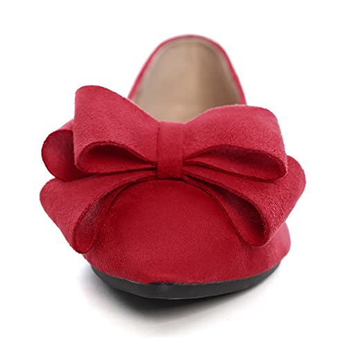 Image of WENJIAZHIZHI Square Toe Bow Ballet Slip-On | Classic Suede Finish,Chic Bow Detail,Effortless Everyday Style,Wedding Party Office,Plus Size Available