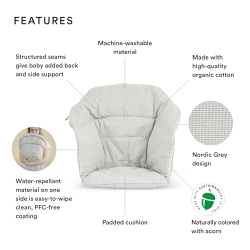 Stokke Clikk Cushion, Nordic Grey - Compatible with Stokke Clikk High Chair - Provides Support for Babies - Made with Organic Cotton - Reversible & Machine Washable - Best for Ages 6-36 Months2