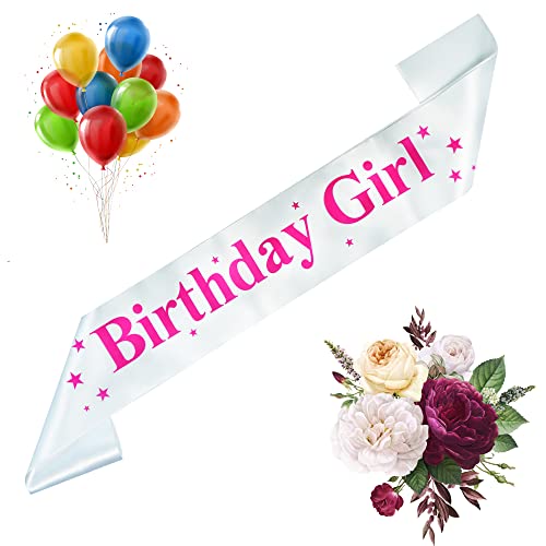 Image of DECOFY Birthday Sash & Crown Set | Princess Queen Tiara Taj Hairband for Kids Girls Women | 3 Pc Party Dress Up Set with Pin | Birthday Celebration Accessories | Elegant Royal Fancy Gift S