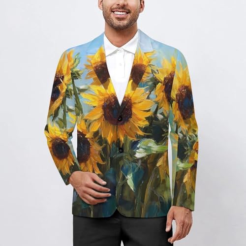 Painting Sunflowers Men's Slim Suit Long-Sleeve Prom Tuxedo Classic Two Button Business Jacket2