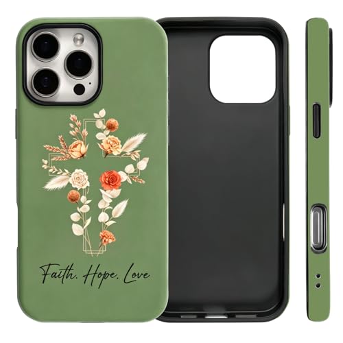 Coque iPhone 16 croix chrétienne fleurie pour femme