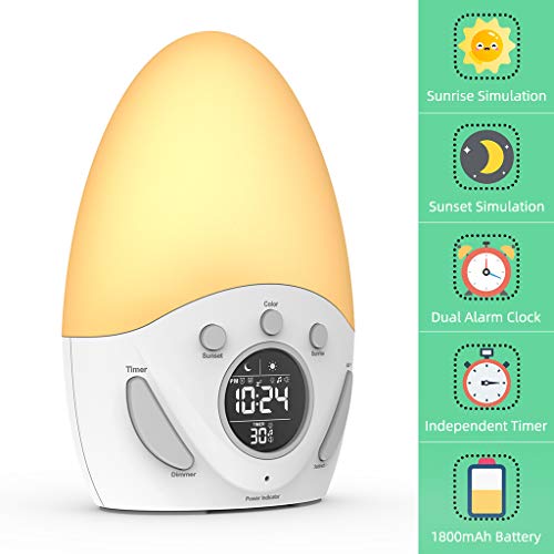 Kids Alarm Clock, Wake-up Light Clock with Sunrise Simulation, Sleep Training, Color Changing, Touch Night Light, Nursery Lamp, for Baby, Girls, Toddlers, Children