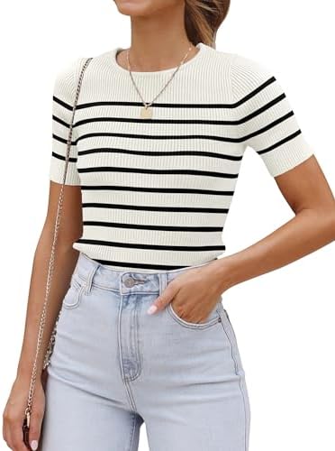 ZESICA Women's Striped Short Sleeve T Shirt 2026 Summer Crewneck ...
