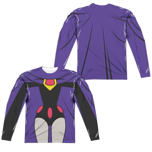 Popfunk Teen Titans Go Raven Uniform Front Back Print 100% Polyester Adult Long Sleeve Costume T Shirt for Men & Women Medium