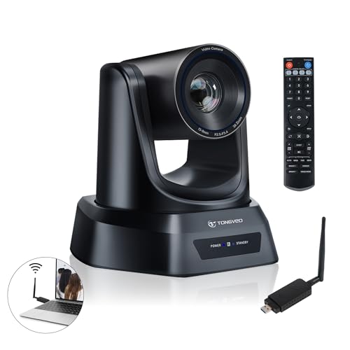 Image of TONGVEO Wireless AI PTZ Camera with Auto-Tracking: Built-in 5.8GHz Receiver for Cable-Free Setup, 1080P 60fps 3X Zoom Conference Camera for Church Services, Online Classes & Hybrid Meetings
