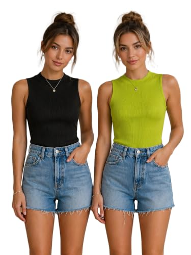 Image of Toochki Tops for Women Crop Top for Women's Tank Activewear Tee Casual Sports Cotton High Neck Camisole Pack of Two (2)