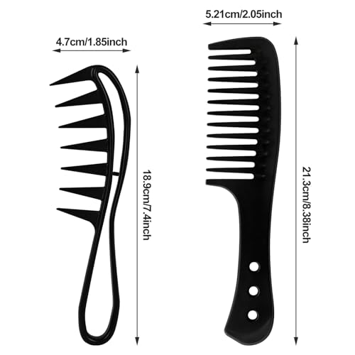 Sularpek 2 Stück Haarkämme, Breiter Zahnkamm, Hai Zahnkamm, Grobzinkiger Kamm, Kamm Locken, für Lockiges Nasses Gewelltes Dickes Haar Perücken Friseur Salon Damen und Herren (Schwarz)