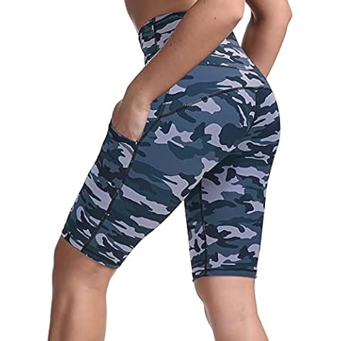 Kipro Breathable workout women's shorts with high waist and pocket, perfect for yoga, gym, biker - Blue - Large Cover