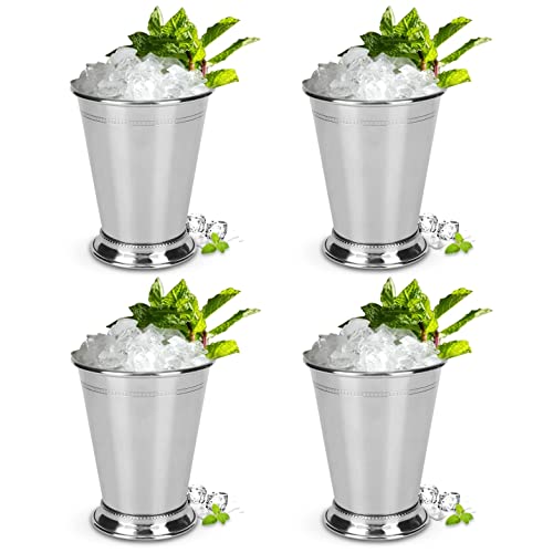 EdirFtra 4 pz in Acciaio Inossidabile Julep Cup, 14oz Bicchiere da Cocktail, Argento Placcato Beaded Mint Julep Cup, Mojito Margarita Bicchieri, Tazza da Cocktail per Home Bar Party