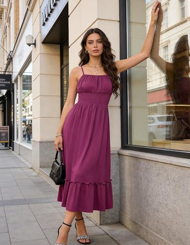 Image of GRACE KARIN Women's Summer Maxi Dress 2026,Smocked Ruched Bust Sundress with Adjustable Straps & Pockets-Beach Vacation Dress