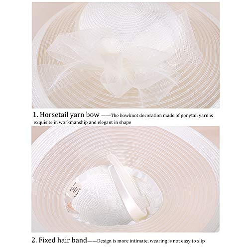 Fadves Women Wide Brim Dressy Hat Elegant Kentucky Tea Party Wedding Fascinator Hat White #TOP6