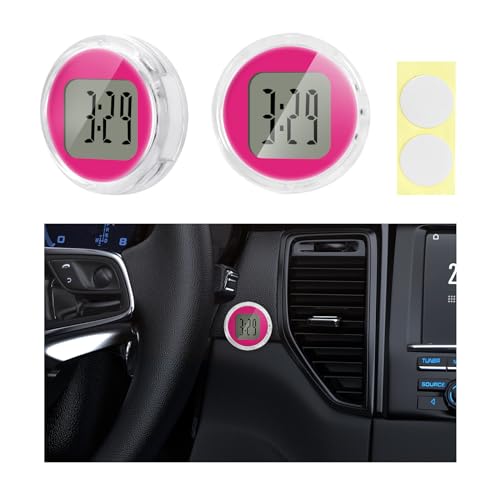 Suvnie 2 PCS Mini Motorcycle Clocks, Waterproof Motorbike Handlebar Digital Clock, 1.1 Inch Stick-On Dashboard Mount Watch, Universal Vehicle Decor Accessories for Motorcycle Car SUV (Red)