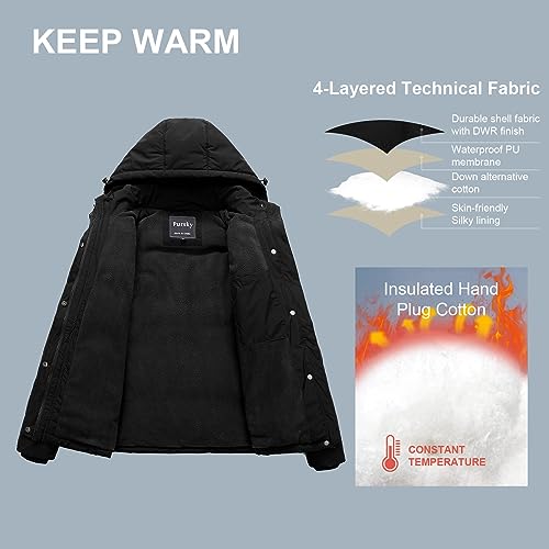 Pursky Women's Warm Winter Thicken Coat Waterproof Cropped Jackets Parka With Removable Hood3