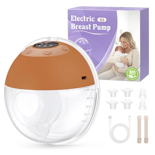 #VerdientProvisionen<br>Milchpumpe Elektrisch Freihändig für Stillende Mütter – Tragbare Elektrische Milchpumpe für Anfängerinnen Auslaufsicher 4 Modi 12 Stufen 5 Flanschgrößen (17/19/21/24/27 mm) Braun
