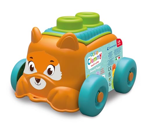 Image of Clementoni Soft Clemmy - Touch and Play Sensory Puppy, Children 6-36 Months, Fox Shaped Binder Basket with 4 Bricks, Early Childhood Game, Develops Manual and Touch, Made in Italy, 17487