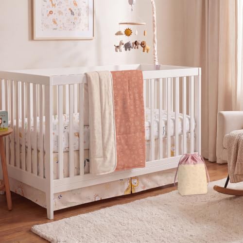 Image of Hahafelt 4 Pieces Crib Bedding Set for Girls and Boys, Soft Baby Bedding Set Including Crib Skirt, Comforter, Sheet and Diaper Stacker for Nursery(Animal World)