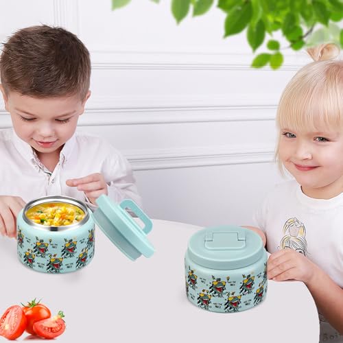 Image of PIQUEBAR Easy Open Wide Mouth Thermo for Hot Cold Food for Preschool Travel (Blue Dinosaur)