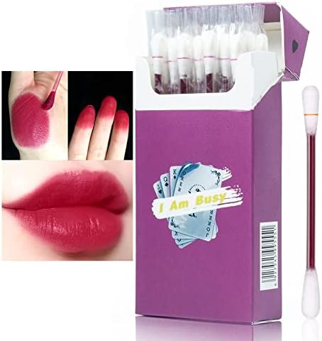 PASNOWFU 20 Pcs/Set of Tattoo Lipstick, Cotton Swab Lipstick, Tattoo Lip Stain Tattoo Lipstick Cotton Swab, Durable Waterproof Liquid Non-Stick Lipstick, Easy to Carry(Color : Cherry)