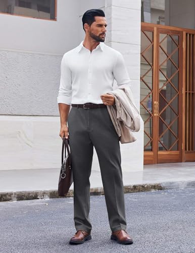 COOFANDY Mens Dress Pants Regular Fit Flat Front Pant Expandable Waist Casual Slacks2