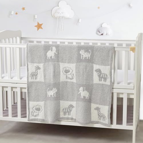 Image of CREVENT 2Pcs 75cmX100cm Cute Cozy Fluffy Warm Baby Blankets for Infants Toddlers' Bedding Crib Cot Stroller - Grey Cloud + Knit Animal Grey