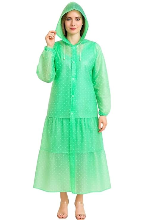 Image of Krystle Rain Coat Waterproof Rain Skirt Top Jacket for Women (Green)